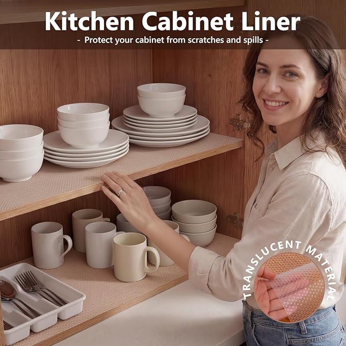 PABUSIOR Large Cabinet Liner for Shelves: 100% EVA Clear Kitchen Shelf Liner 18 Inch Wide x 240" - Non-Adhesive Non Slip Waterproof Bathroom Cupboard Drawer Mat for Under Sink