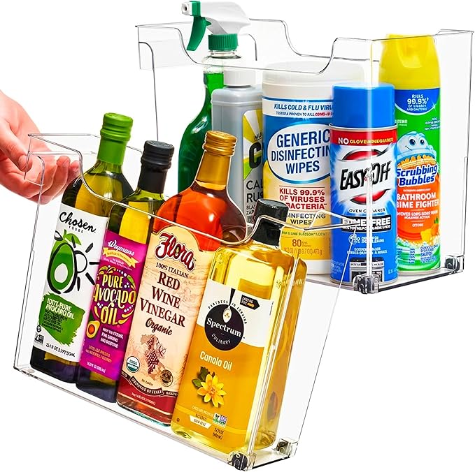 Sorbus Roll Out Bottle Organization Bins - 2 Sizes Pantry Under Sink Organizer with Wheels & Handles - Clear Plastic Organizing Containers for Cleaning Supplies - Kitchen Cabinet Laundry Room Storage