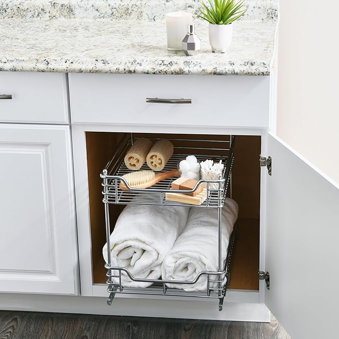 Household Essentials Chromed Steel 2-Tier Artisan Pull-Out Organizer