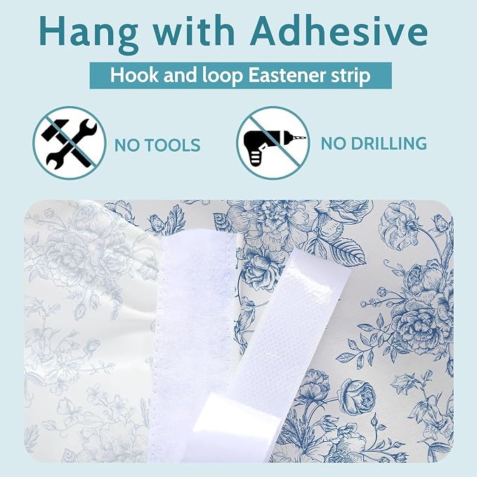 MUGINYU Blue Vintage Floral Short Curtains for Kitchen &Classroom,28" W x 51" L Sink Skirt for Bathroom Cabinet Curtains,Farmhouse Cottage Core Closet Dishwasher Curtain with Velcro