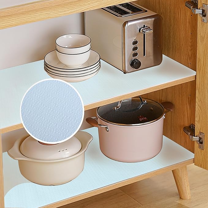 Cabinet Shelf Liners Non Adhesive Drawer Liner12 Inch Wide X 20 Ft Strong Grip Liner for Pantry Shelves Clost Shelf Refrigerator Kitchen Bathroom Under Sink Non Slip Waterproof Cupboard Mat