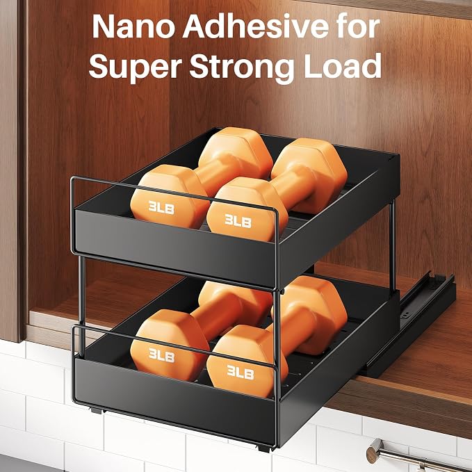Pull Out Spice Rack Organizer for Large Upper Cabinet, Easy to Install, Drill-Free, Cabinet Requires- Clearance Height > 12 inch, Width>9 inch, Depth> 11 inch - (1 Pack), Dimensions 8.2"Wx10.2"Dx6.9"H