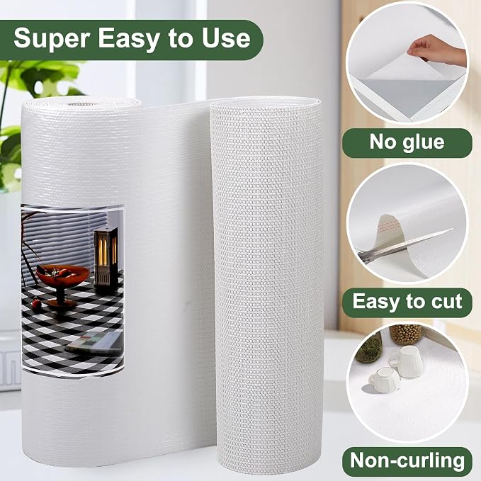Practical White Shelf Liners for Kitchen Cabinets 18" x20FT, Non-Adhesive Drawer Liner, Non-Slip Strong Grip Cabinet Liner Thickened Mats Waterproof Shelf Paper for Countertop, Cupboard, Dressers