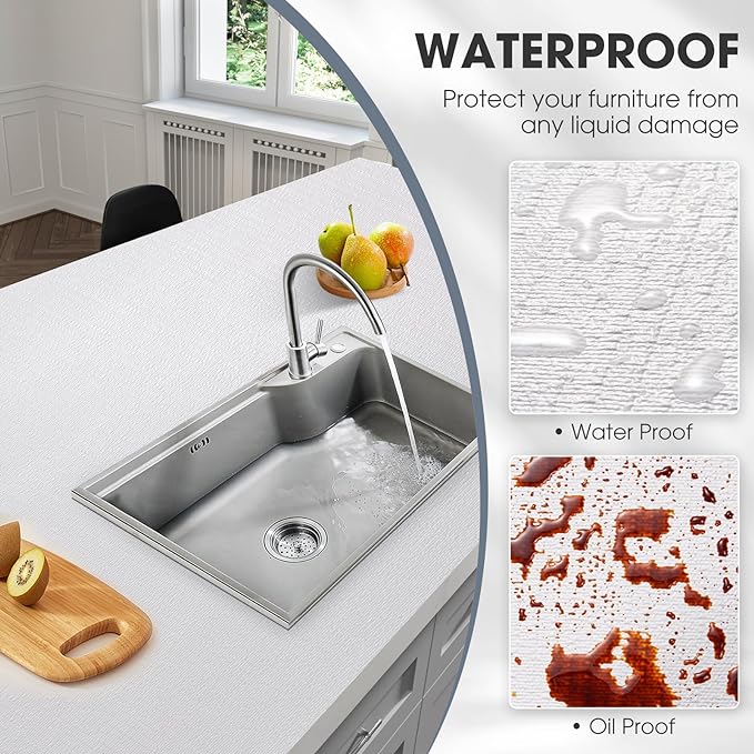Drawer and Shelf Liner, Non-Slip Kitchen Cabinet Liners Non-Adhesive Thick Strong Grip Waterproof Washable Mats Protect Dresser Shelves Cupboard Bathroom Cabinets, White, 10 in X 20 FT