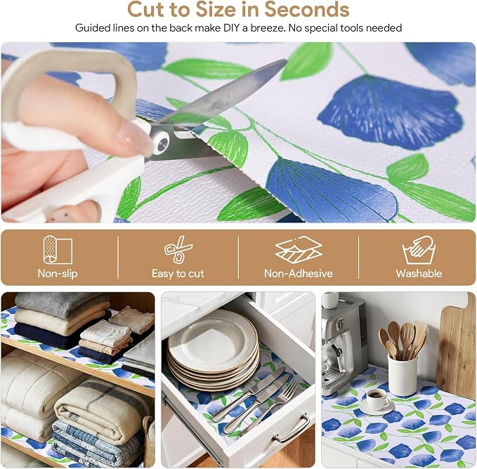 Non Adhesive Shelf Liner 5Rolls*12'' X 120'' Drawer Liner for Kitchen Cabinets, Waterproof Shelf Liners Durable Anti-Slip for Kitchen Cabinets Cupboard Liner