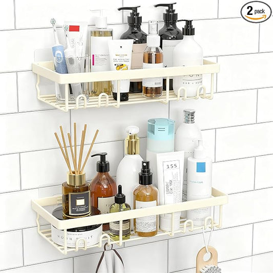 Moforoco Shower Caddy Shelf Organizer Rack, Self Adhesive Black Bathroom Shelves Basket, Home Farmhouse Wall Inside Organization and Storage Decor Rv Accessories, First Camper Apartment Essentials