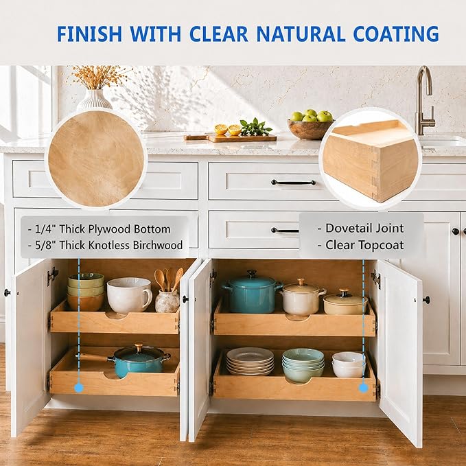 COUVER Birch Wood Pull-Out Cabinet Organizer - Soft Close Slide-Out Drawer for Kitchen & Bathroom, DIY Non-Assembled Wooden Under Sink Storage, Bottom-Mounted Side-Mounted, 18 inch