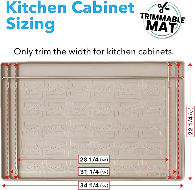 XTREME MATS Trimmable Rubber Under Sink Cabinet Mat – Ultimate Waterproof Protection for Kitchen or Bathroom Cabinets with Patented Overflow Channels (Grey)