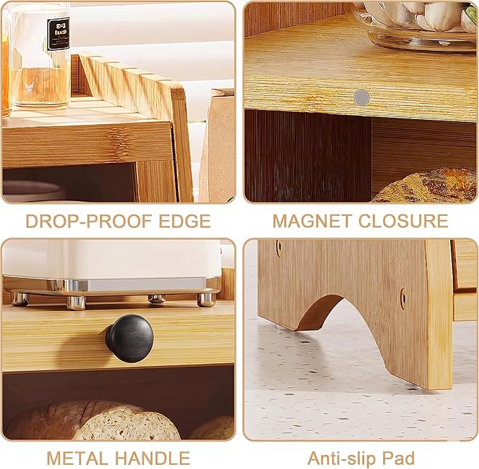 BAMBANG Bread Box for Kitchen Countertop, Bamboo Bread Box for Homemade Bread, Wooden Farmhouse Bread Storage Container, Large Breadbox Bread Bin Organizer for Counter Cabinet Pantry, Natural