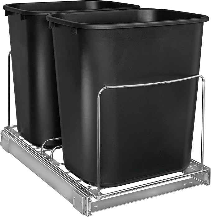 LYNK PROFESSIONAL® Double Pull Out Under Cabinet - Under Sink Slider - Slide Out Drawer - Sliding Pull Out for Kitchen Garbage Bin