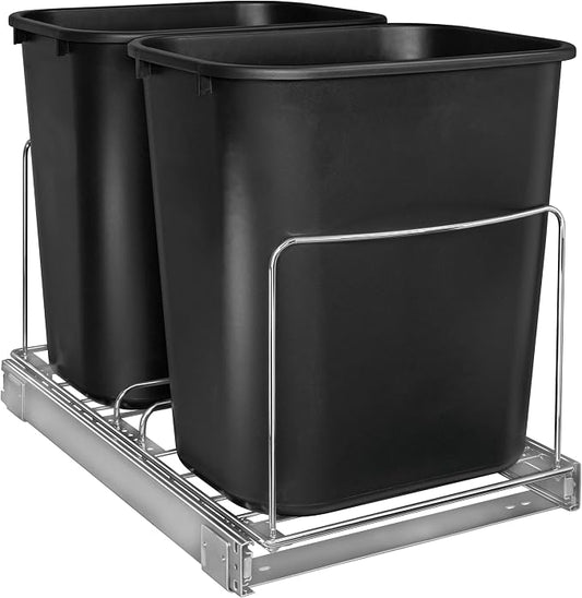 LYNK PROFESSIONAL® Double Pull Out Under Cabinet - Under Sink Slider - Slide Out Drawer - Sliding Pull Out for Kitchen Garbage Bin