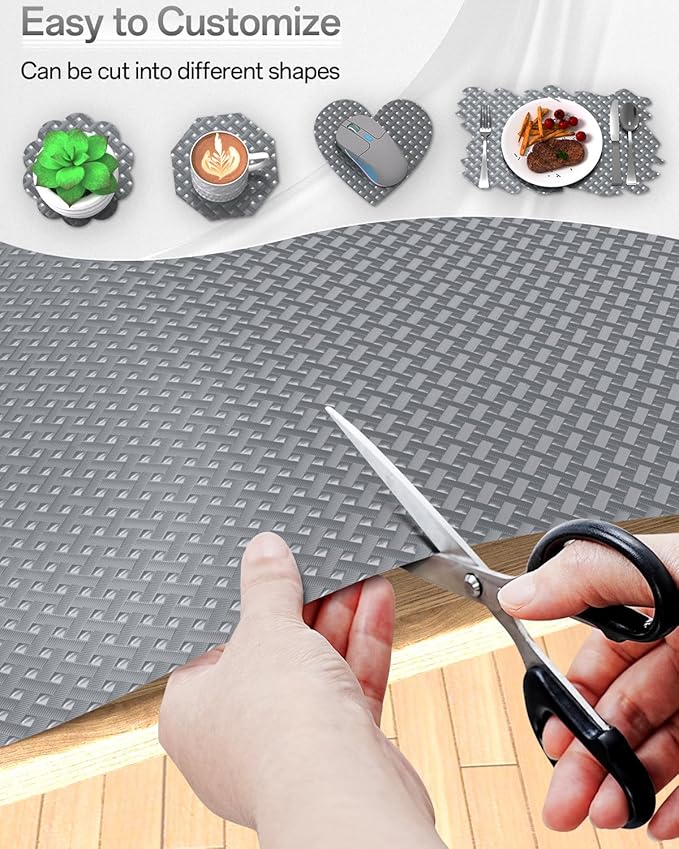 Shelf and Drawer Liner for Kitchen Cabinet, Non-Adhesive 12in x 120in Waterproof Contact Paper Refrigerator Liners Thickened Durable EVA Material Non Slip Mat for Dresser Cupboard Pantry Protector