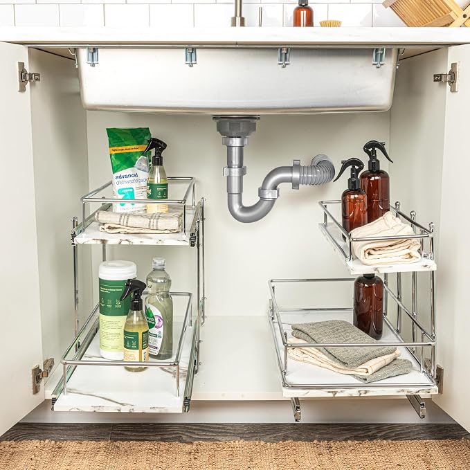 Household Essentials Chrome Steel & Faux Marble Dual Slide Organizer