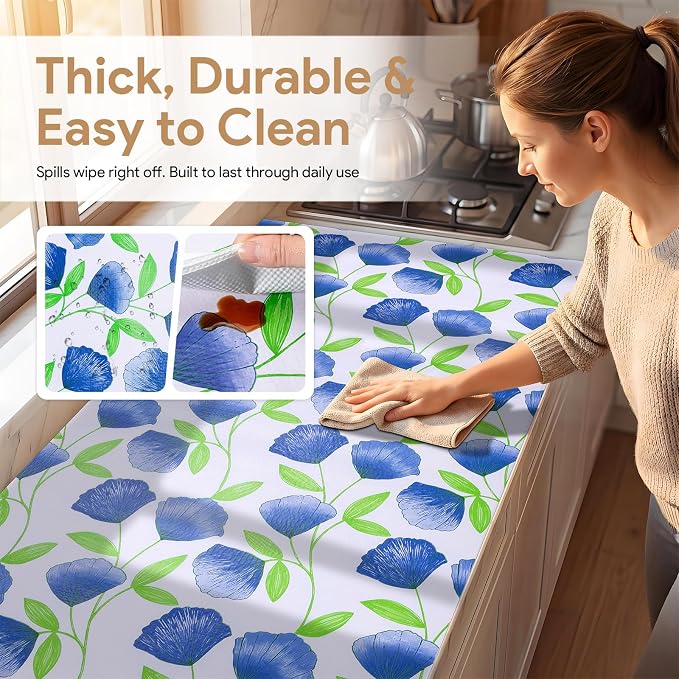Non Adhesive Shelf Liner 5Rolls*17.7'' X 96'' Drawer Liner for Kitchen Cabinets, Waterproof Shelf Liners Durable Anti-Slip for Kitchen Cabinets Cupboard Liner