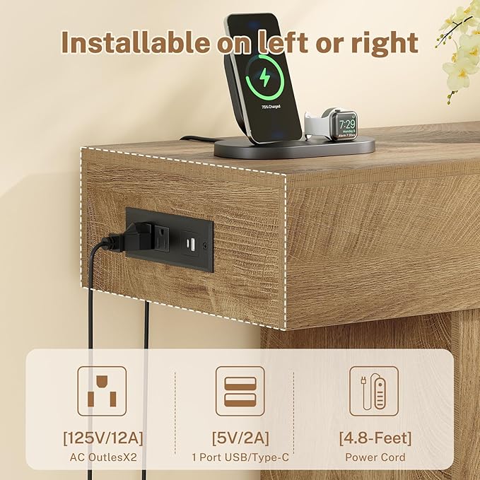 63" Long Console Table, Entryway Table with Charging Station and Adjustable LED Light, 2-Tier Sofa Table, Behind The Couch Table, Farmhouse Narrow Console Tables for Entryway, Living Room, Hallway