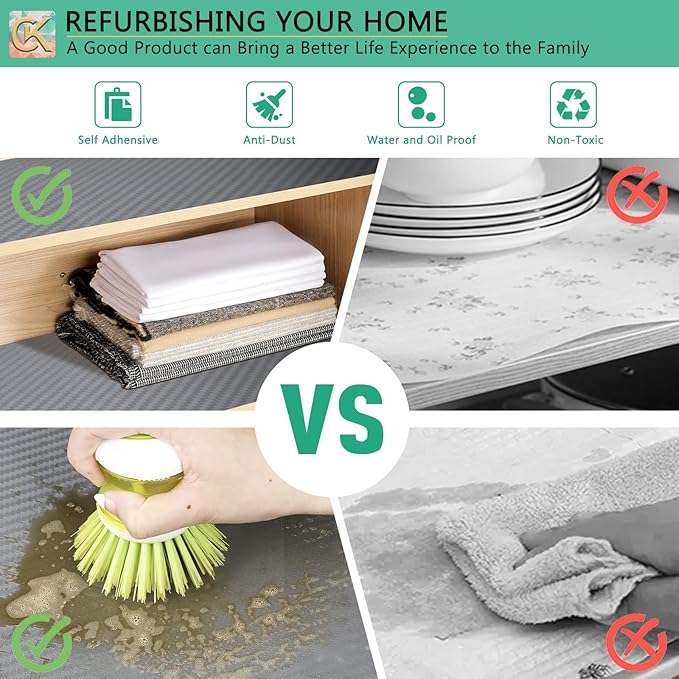 Self-Adhesive Shelf Liner Kitchen Liner, Waterproof Backed Paper Easy Peel and Stick Contact Liner Without Residue for Decor Your Desk Surface, Kitchen Countertops (Silver, 17.5 x 118.1 inches)