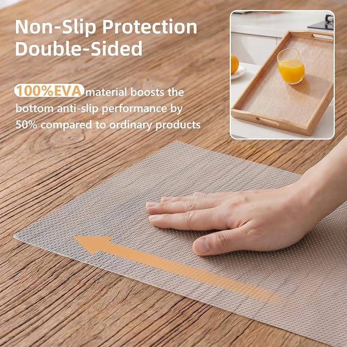 PABUSIOR Large Cabinet Liner for Shelves: 100% EVA Clear Kitchen Shelf Liner 18 Inch Wide x 240" - Non-Adhesive Non Slip Waterproof Bathroom Cupboard Drawer Mat for Under Sink