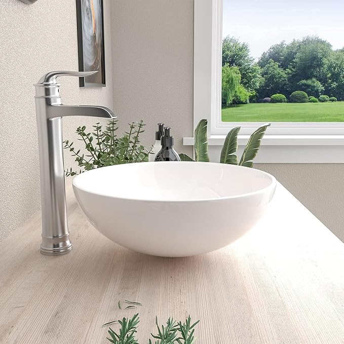 Mocoloo Vessel Sink 16'' x 16'' Bathroom Sink Countertop Small Ceramic Bathroom Sinks White Porcelain Vanity Bowl Above Counter Art Basin