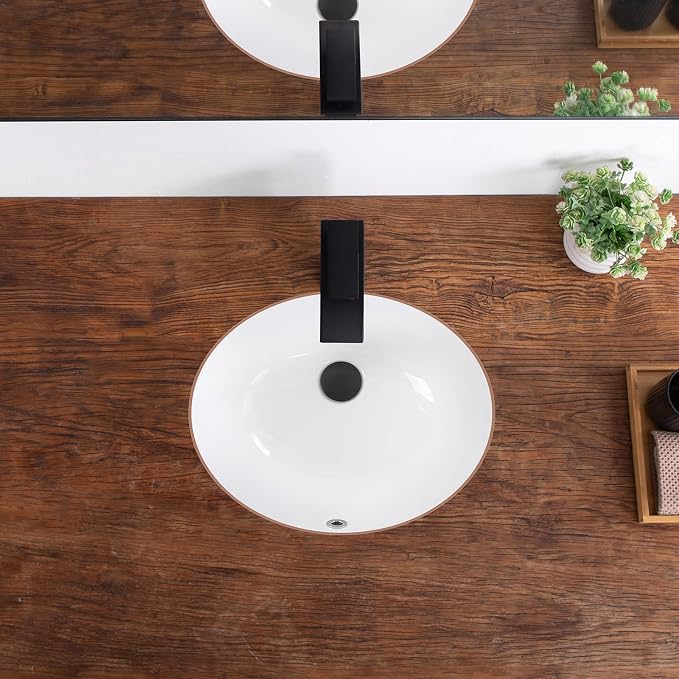 Undermount Bathroom Sink 18.4"x15" Oval Undermount Sink White Ceramic Bathroom Sinks Under Counter Basin with Overflow