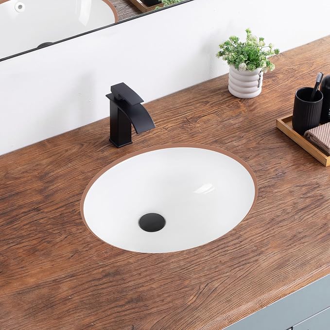 Undermount Bathroom Sink 18.4"x15" Oval Undermount Sink White Ceramic Bathroom Sinks Under Counter Basin with Overflow