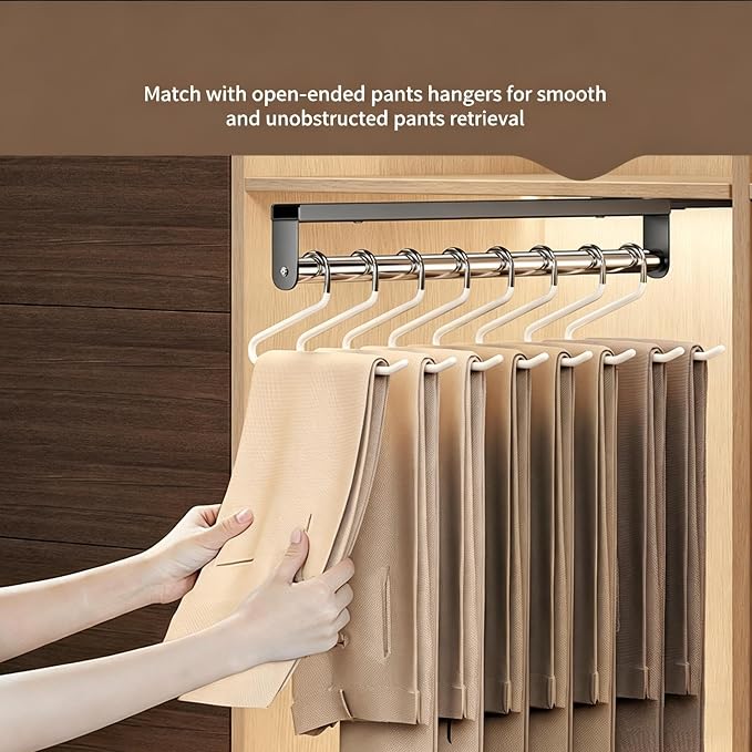 Pull Out Closet Rod, No Drill Pull Out Trouser Hanger, Telescopic Sliding Track Wardrobe Clothing Rail Closet Organizer Rack Pants and Coat Size 15.7x1.49x3 Inch