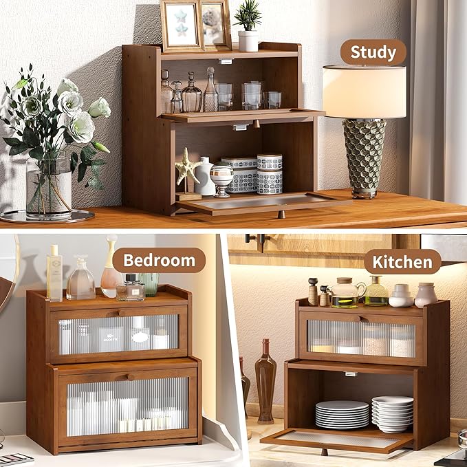 Bread Box for Kitchen Countertop Double Layer Large Corner Bread Box Capacity Bread Storage Bin Farmhouse Breadbox Container Organizer Cabinet Cupboard (Brown)