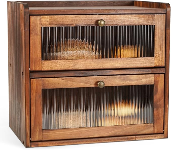 Ciilee Baby Bread Box for Kitchen Countertop Wooden Double Layer Storage Container Bread Bin Large Capacity Vintage Bread Keeper Farmhouse Breadbox Pantry Organizer Versatile Food Cabinet(Brown)