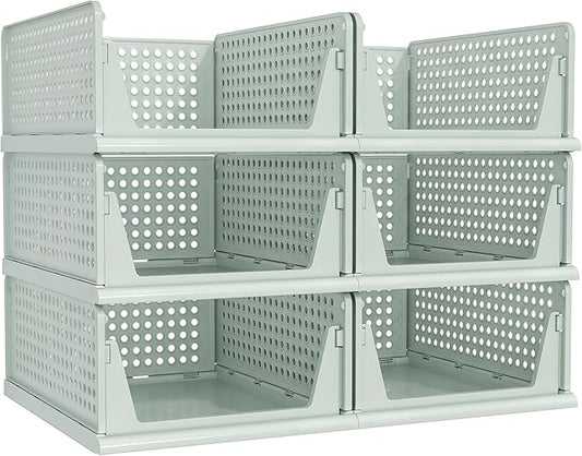 Pinkpum Green Boy Closet Organizers and Storage Stackable Plastic Drawer Basket for Clothing Stackable Storage Bins Shelf Storage Container for Rv Closet Wardrobe Bedroom Bathroom Playroom Man 6 Pack