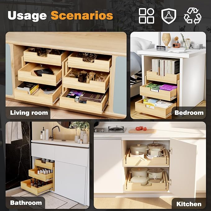 Pull Out Cabinet Organizer, 17''W×21''D Sliding Drawers for Cabinets, Soft Close Slide Out Wooden Pull out Drawers, Base Cabinet Organization for Kitchen, Pantry, Bathroom