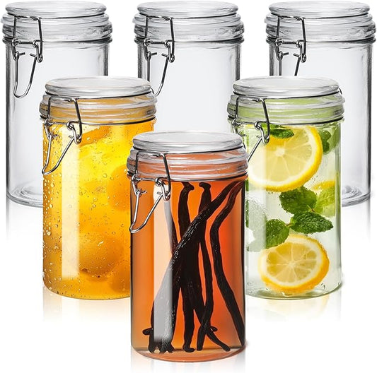 ComSaf 16oz Pint Jars with Airtight Lids (Set of 6), Cylindrical Glass Canisters for Sourdough Starter, Overnight Oats, & Pantry Organization, 500ml Hermetic Jars for Fermenting, Coffee & Spices