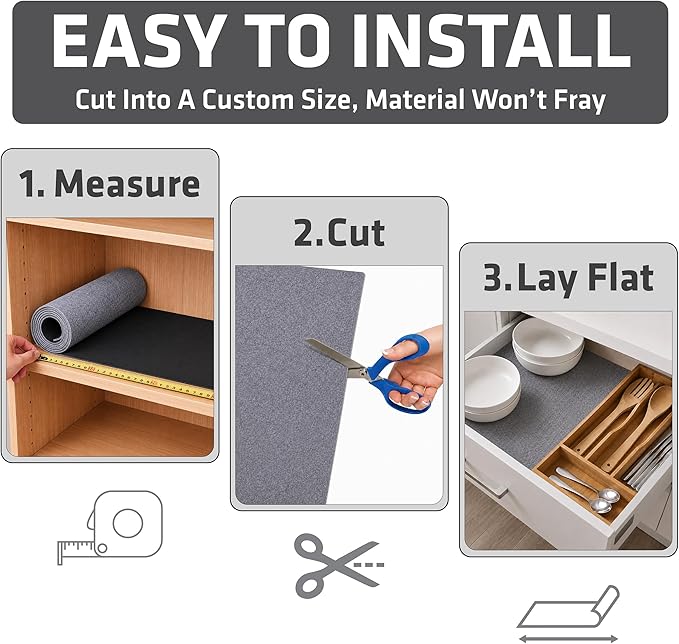 Drymate Premium Luxury Shelf & Drawer Liner, Thick Cushioned Fabric, Non-Adhesive, Absorbent, Waterproof, Slip-Resistant, Liners for Kitchen Cabinets, Cupboards (USA Made)(12”x59”)(2-Pack)(Light Grey)