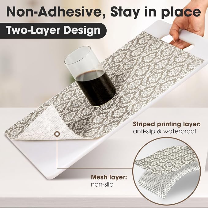 Drawer and Shelf Liner, Non-Slip Kitchen Cabinet Liners Non-Adhesive Thick Strong Grip Waterproof Washable Mats Protect Dresser Shelves Cupboard Bathroom Cabinets, Boho: Beige, 24 in X 20 FT