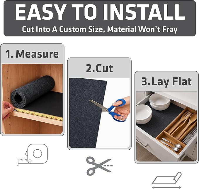 Drymate Premium Luxury Shelf & Drawer Liner, Thick Cushioned Fabric, Non-Adhesive, Absorbent, Waterproof, Slip-Resistant, Liners for Kitchen Cabinets, Cupboards (USA Made)(11”x50”)(2-Pack)(Charcoal)