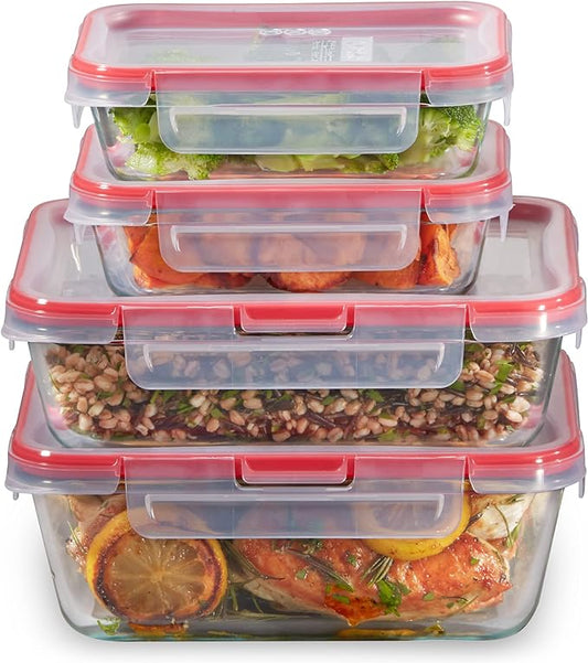 Pyrex Freshlock (4-Pack) Mixed Sized Glass Food Storage Containers Set, Airtight & Leakproof Plastic Locking Lids BPA-Free, Meal Prep Containers Set, Freezer Dishwasher Microwave Safe
