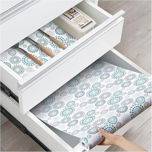 Drawer and Shelf Liner, Non-Slip Kitchen Cabinet Liners Non-Adhesive Thick Strong Grip Waterproof Washable Mats Protect Dresser Shelves Cupboard Bathroom Cabinets, Spiral, 24 in X 10 FT