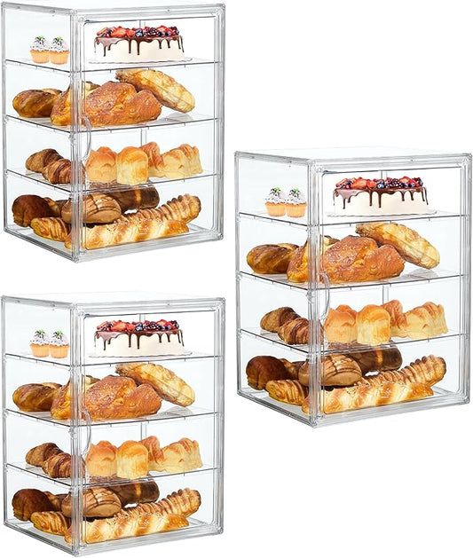 Bread Box,Large Bread Boxs for Kitchen Countertop - 4 Layers Adjustable Bread Storage Container,Clear Boxes for Kitchen Counter, Breads Box Airtight,Bread Holder,Perfect for Bagel Muffins-3Pcs
