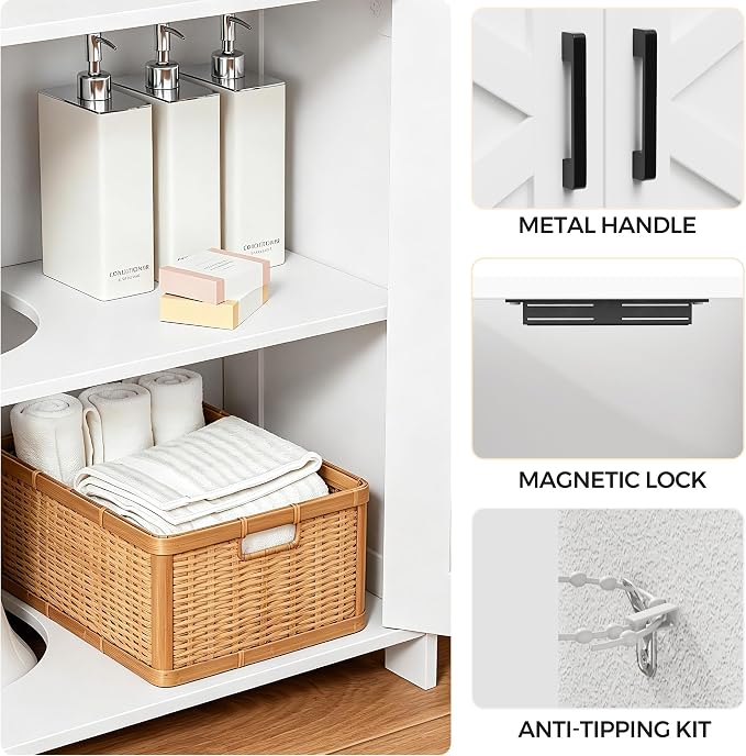 Pedestal Sink Storage Cabinet, Bathroom Organizer for Small Spaces, Freestanding Under Sink Cabinet with Adjustable Shelf and Double Doors, 11.8" D x 31.5" W x 23.6" H, Black