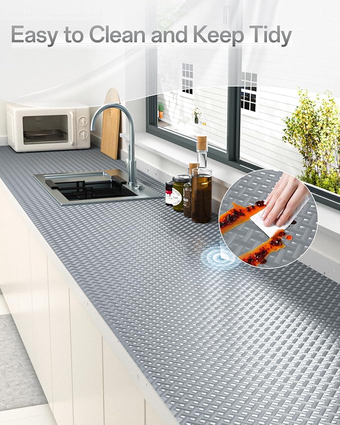 Shelf and Drawer Liner for Kitchen Cabinet, Non-Adhesive 24in x 120in Waterproof Contact Paper Refrigerator Liners Thickened Durable EVA Material Non Slip Mat for Dresser Cupboard Pantry Protector