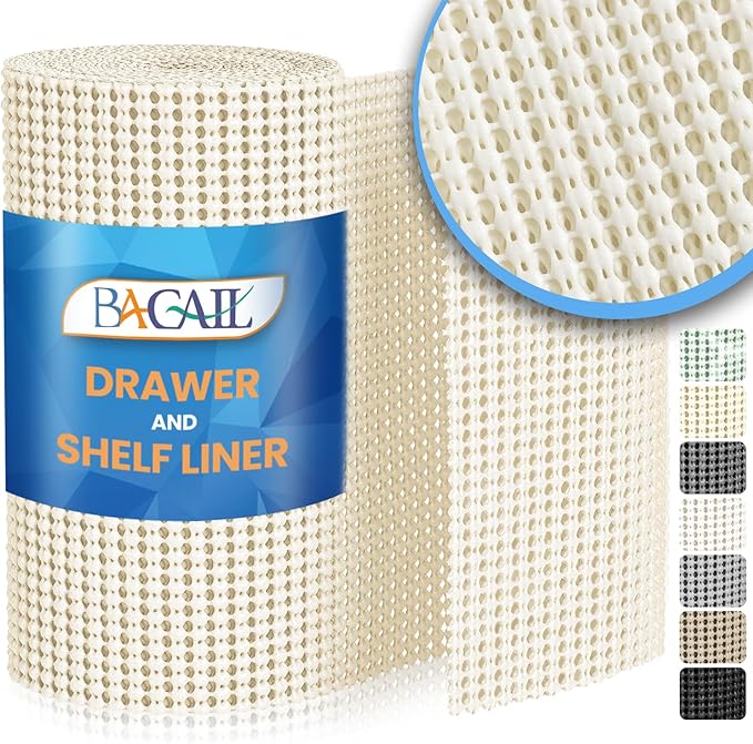 BAGAIL Non-Adhesive Shelf Liner, Thick Strong Grip Drawer Liners for Kitchen Cabinets, Heavy-Duty Easy Cut Cabinet Liners for Shelves, Pantry, Bathroom Cupboards - 12" x 30FT, Cream