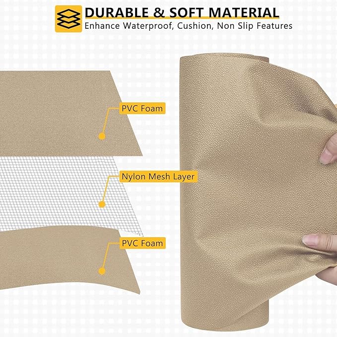 WochiTV Shelf Liner for Cabinets, Drawer Non Adhesive Non Slip Foam Mat for Kitchen, Pantry, Bathroom, Cupboard, Garage, Closet, Shelves, Drawer, Tool Box, Tan 17.5 x 118 inches