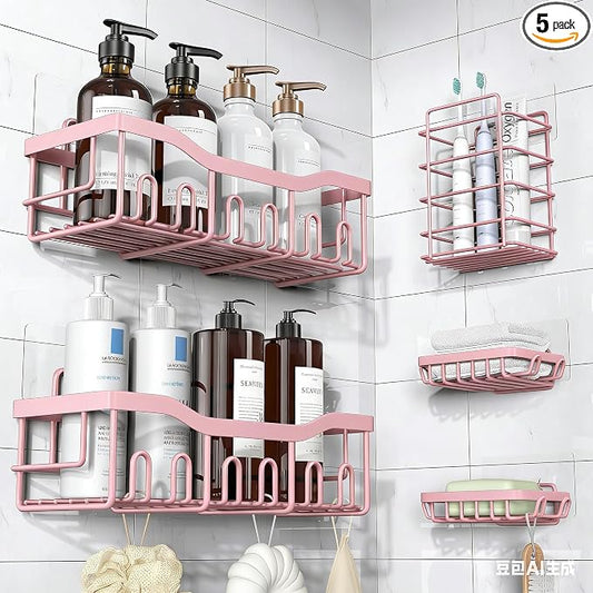 EUDELE 5-Pack Rustproof Stainless Steel Shower Caddy – No Drill Adhesive Bathroom Organizer with Large Capacity, Spacious Shower Shelves for Inside Shower, Kitchen & Home Decor Storage-XL Size