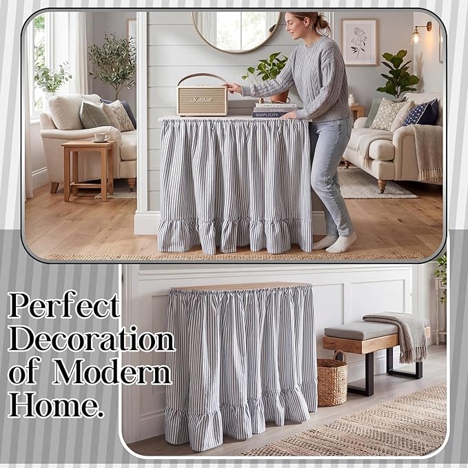 VitalCozy Cabinet Curtain 35" W X 35" L Sink Skirt for Bathroom Kitchen Grey Ruffles Spring Short Curtain for Home Classroom Farmhouse Rustic Drape Under Desk Privacy Drape for Laundry Room