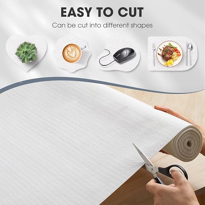 Drawer and Shelf Liner, Non-Slip Kitchen Cabinet Liners Non-Adhesive Thick Strong Grip Waterproof Washable Mats Protect Dresser Shelves Cupboard Bathroom Cabinets, White, 24 in X 30 FT