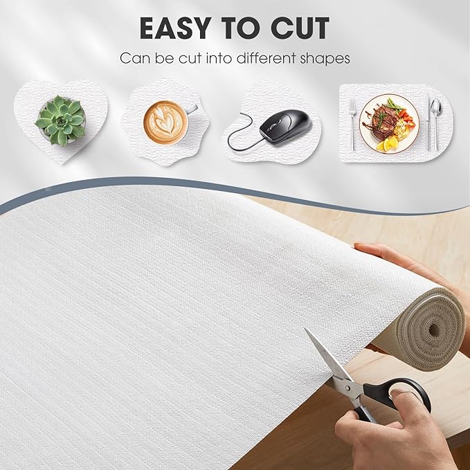 Drawer and Shelf Liner, Non-Slip Kitchen Cabinet Liners Non-Adhesive Thick Strong Grip Waterproof Washable Mats Protect Dresser Shelves Cupboard Bathroom Cabinets, White, 20 in X 10 FT