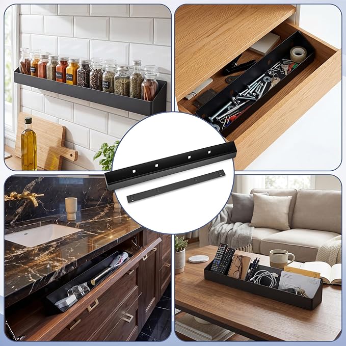 Zonon 1 Set 30 Inch Tip Out Tray for Front Sink Drawer with Hinges and Mounting Plate Includes Screws and No-Drill Adhesive, Metal Pull Out Storage Organizer for Kitchen Bathroom Cabinet