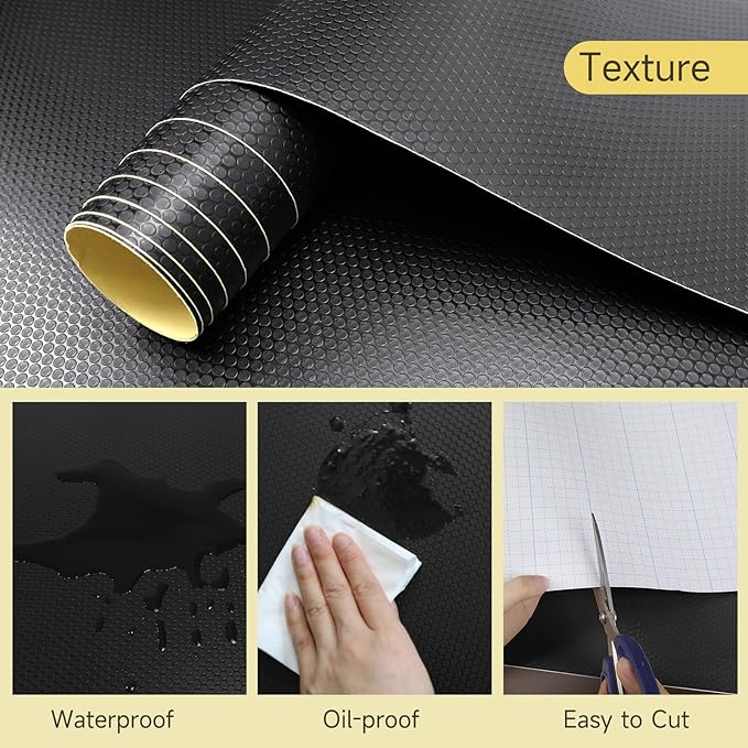 WochiTV Adhesive Shelf Liner 11.8 X 59 Inches Peel and Stick Kitchen Liner for Cabinets, Drawers Removable Protector Mat Waterproof Contact Covering for Dresser Pantry Countertops Shelves, Black