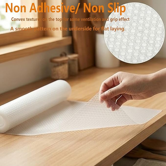 Shelf Drawer Liner for Kitchen Cabinet Mat 10 Inch Wide X 20 Ft Non Adhesive Pantry Closet Shelf Liner Non Slip Waterproof Washable Strong Grip Mat for Bathroom Refrigerator Under Sink Rv Cupboard