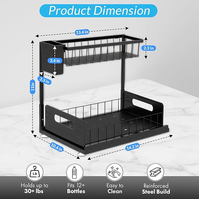 Under Sink Organizer 2 Tier with Slide-Out Drawer and Brush Holder (1)