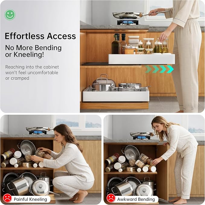 Pull out Cabinet Organizer, 2 pack, 16.5" Deep Heavy Slide out Drawers, Upgrade Three Triple-Slide Rail Systems, Expandable 12.8"-20.8" Roll out Shelf Storage for Kitchen Base Cabinet Organization