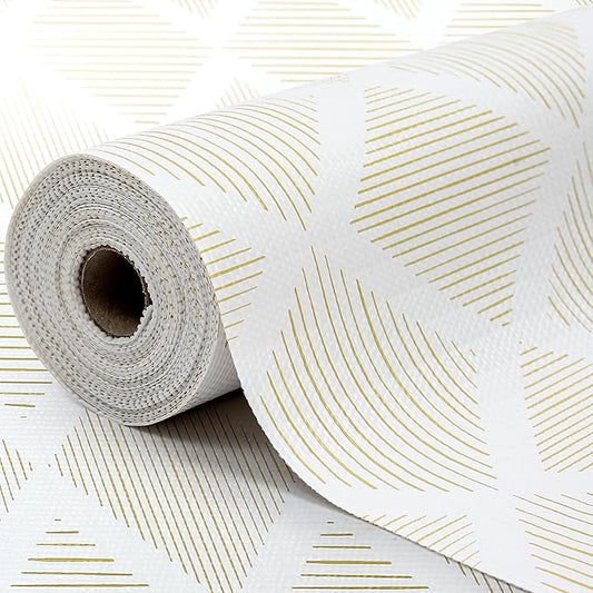Drawer and Shelf Liner for Kitchen 17.5in x 10FT, Non-Slip Non-Adhesive Cabinet Liners for Cupboard, Dresser, Shelves, Tool Box, Pantry, Thickened Easy Install, Strong Grip, Yellow&White
